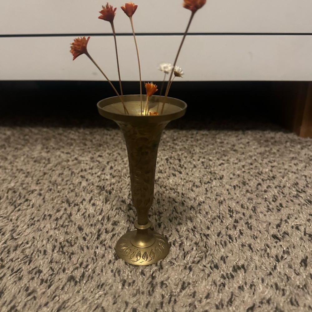 Elegant Brass Vase with Dried Flowers
